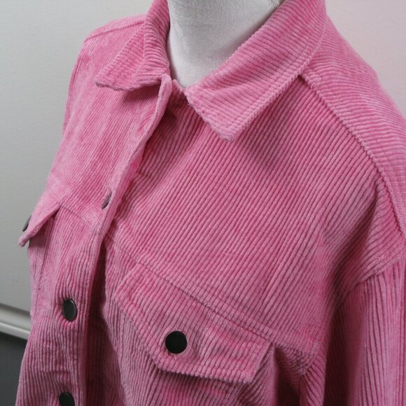 POL Pink Frayed Hemline Button Front Corduroy Jacket Size Medium - Picture 2 of 8